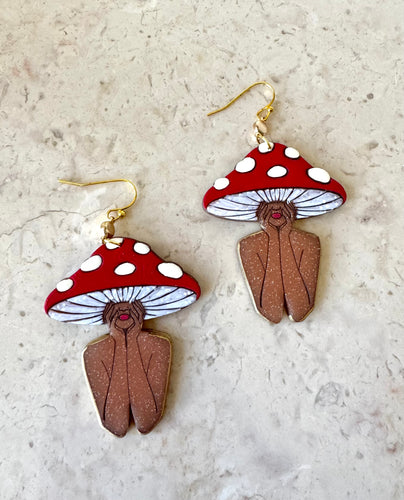 Mushroom Lady Clay earrings